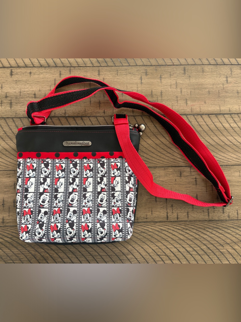 Hand Crafted Red & Black Minnie Mouse Crossbody Bag